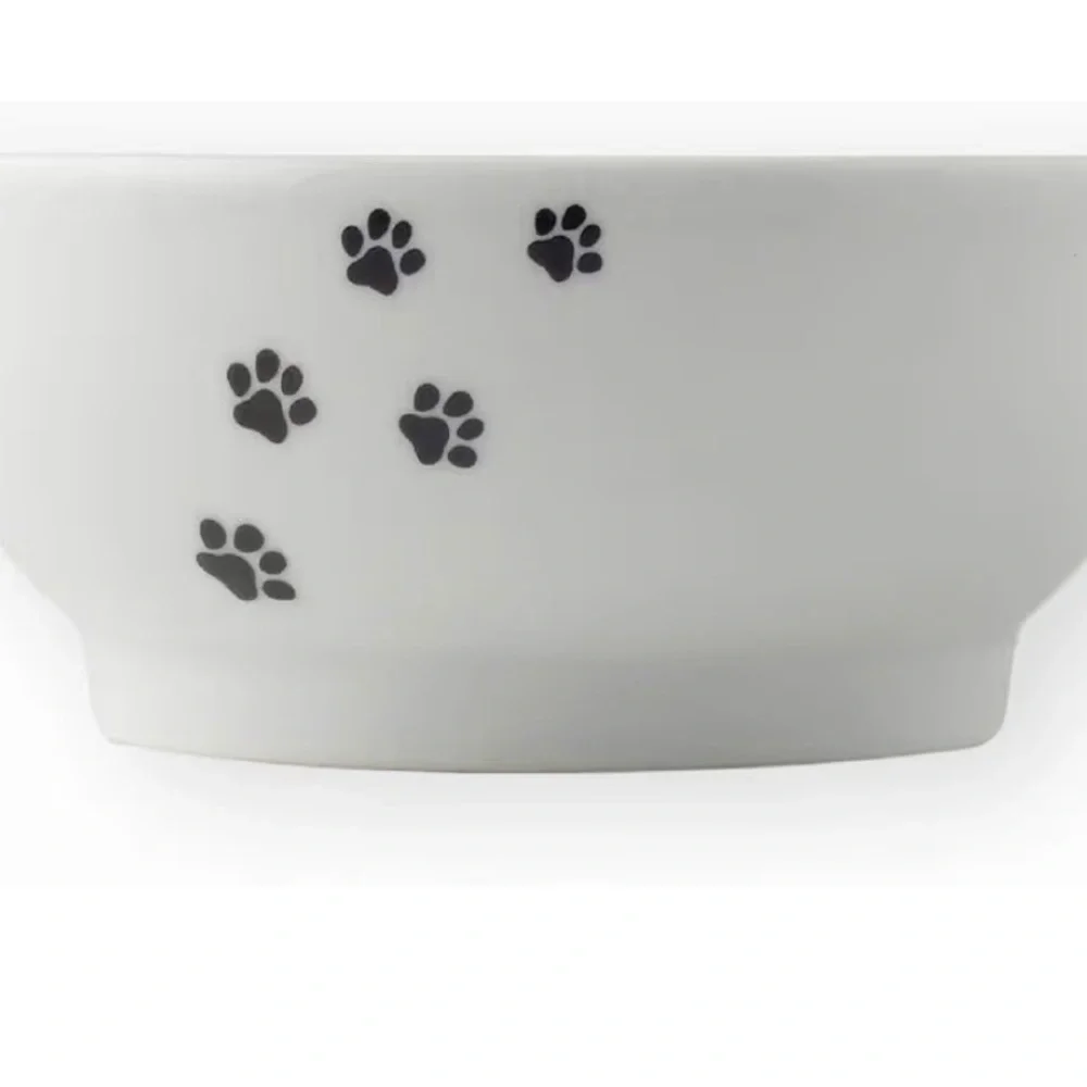 Anti-Spill Ceramic Cat Food Bowl | Paw Print Design Microwave & Dishwasher Safe